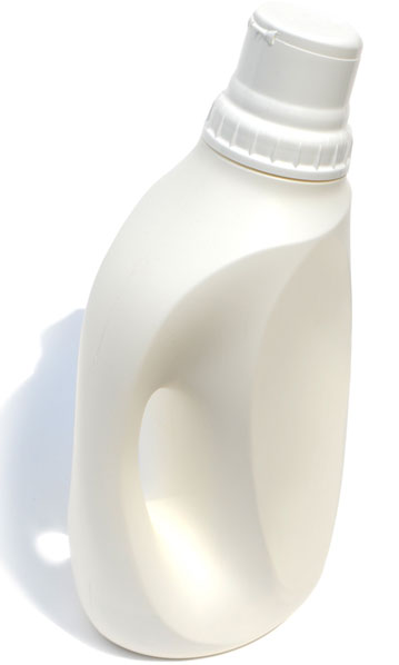 White bottle for washing powder with grip hole