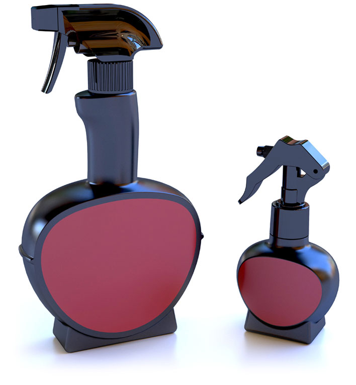 bbq-cleaning-trigger-bottle-design-2 Large and small plastic trigger spray bottles in black and red