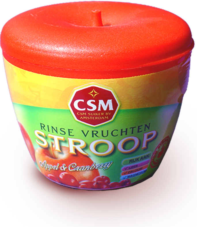 Red plastic apple syrup container