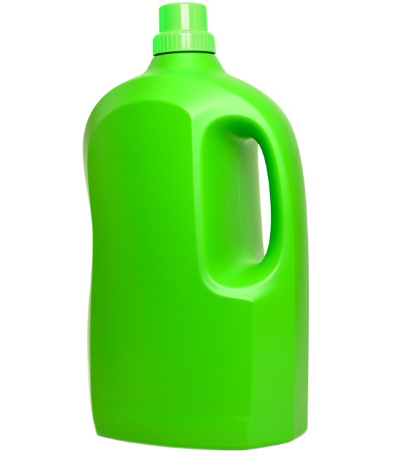 Large bright green plastic bottle with grip hole